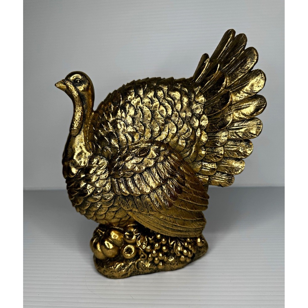 Robert Stanley Gold Metallic Turkey Figurine 9.75" Thanksgiving Fall Decor